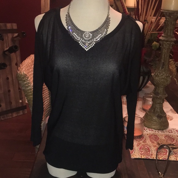 Light Black Cold Shoulder Sweater - Picture 1 of 3